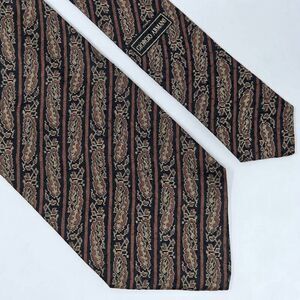 GIORGIO ARMANI CRAVATTE SILK TIE BROWN BLACK PAISLEY PIXEL STRIPE SATIN 4" X 57"